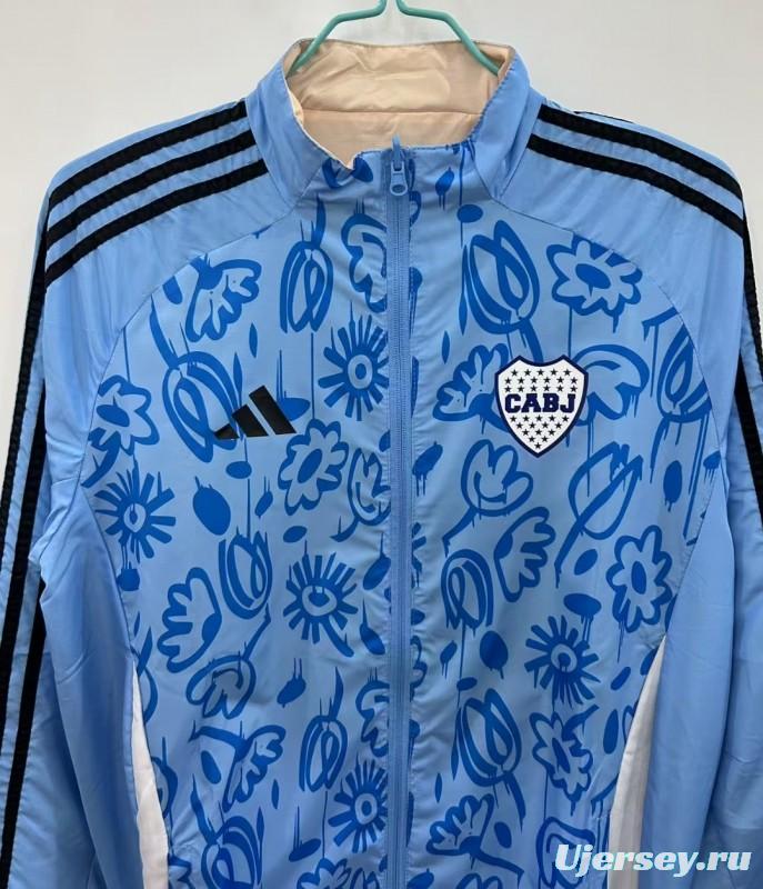 25/26 Boca Juniors Light Blue/Beige with Floral Pattern Reversible Windbreaker