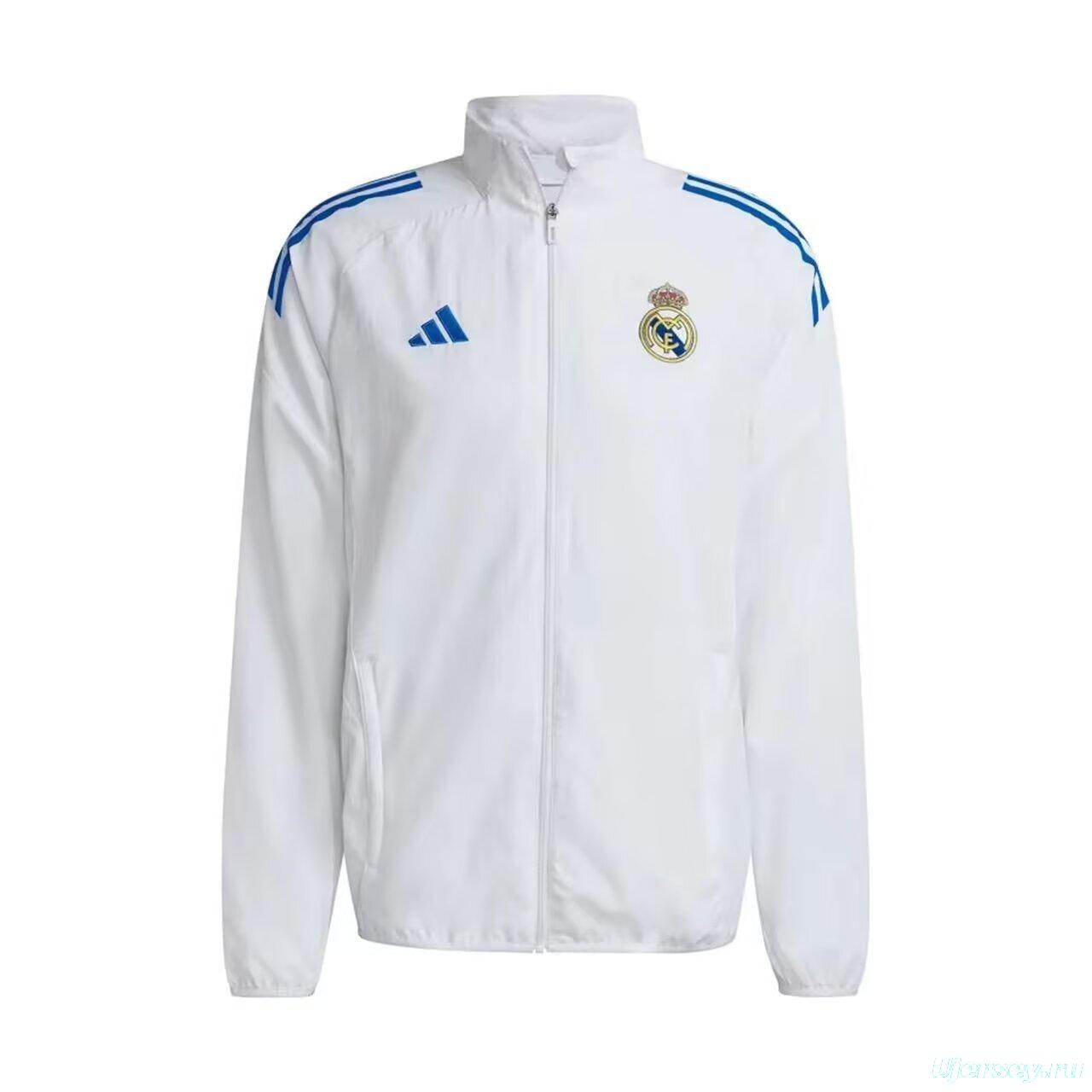 25/26 Real Madrid White /Blue Full Zipper Windbreaker