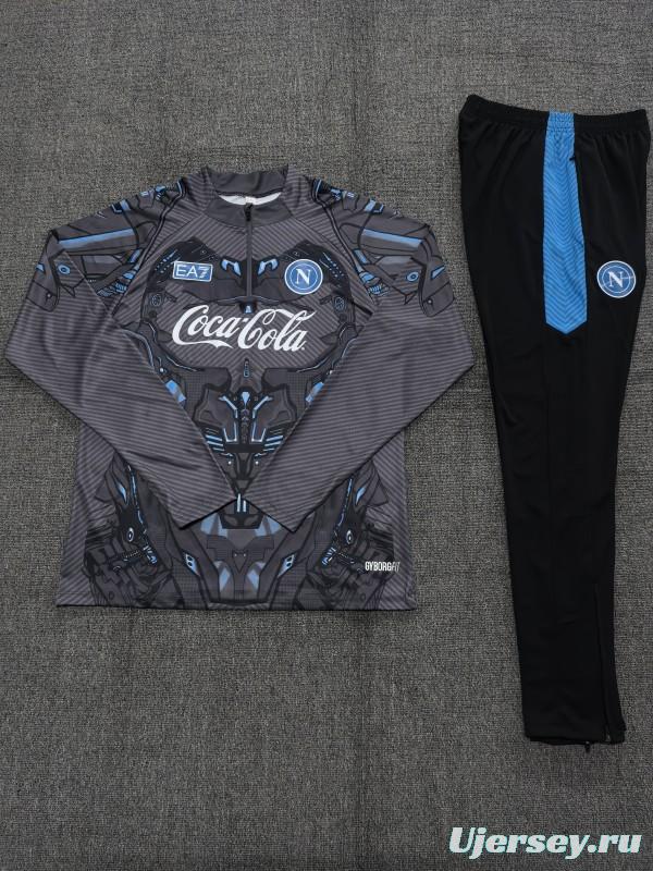 25/26 Kids Napoli Black Grey Camouflage Half Zipper Jacket+Long Pants