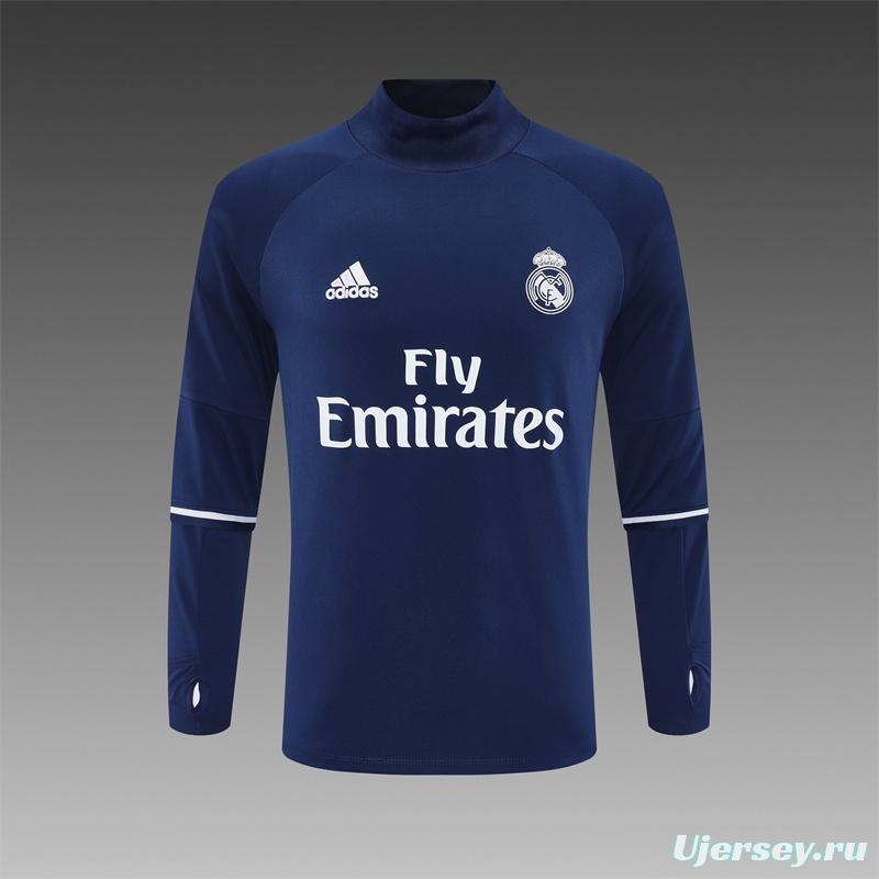 Retro 16/17 Real Madrid Royal Blue Half Zipper Jacket+Long Pants
