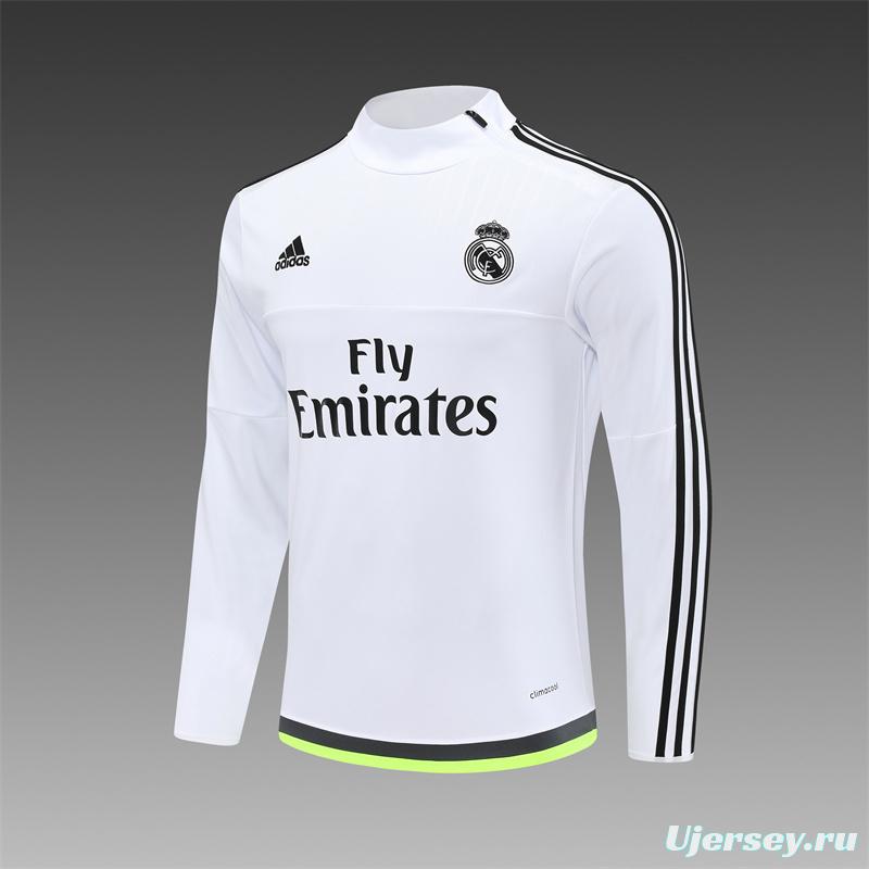 Retro 15/16 Real Madrid White Half Zipper Jacket+Long Pants