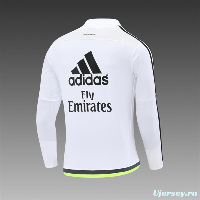 Retro 15/16 Real Madrid White Half Zipper Jacket+Long Pants