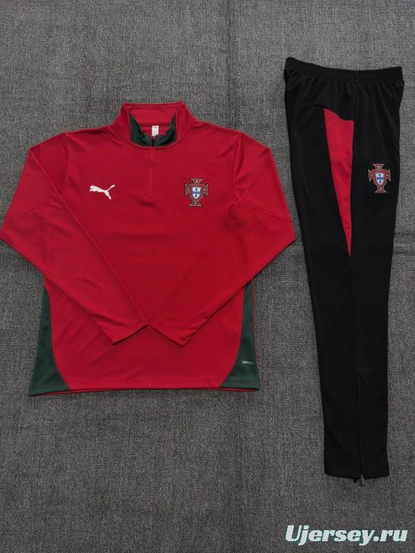 25/26 Kids Portugal Red Half Zipper Jacket+Long Pants