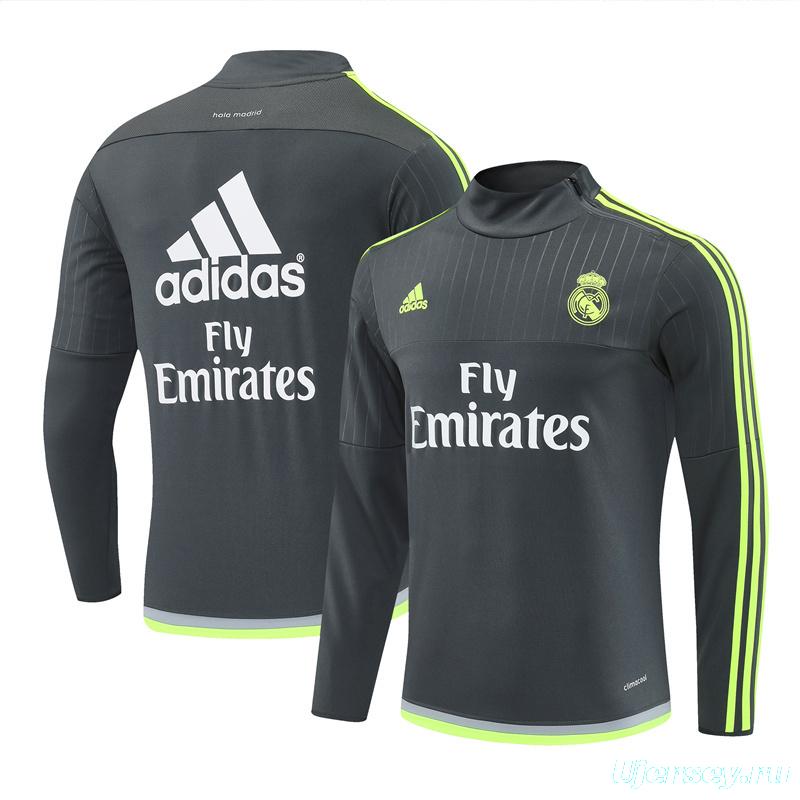 Retro 15/16 Real Madrid Dark Grey Half Zipper Jacket