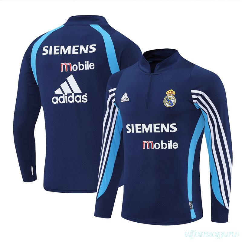 Retro 03/04 Real Madrid Royal Blue Half Zipper Jacket