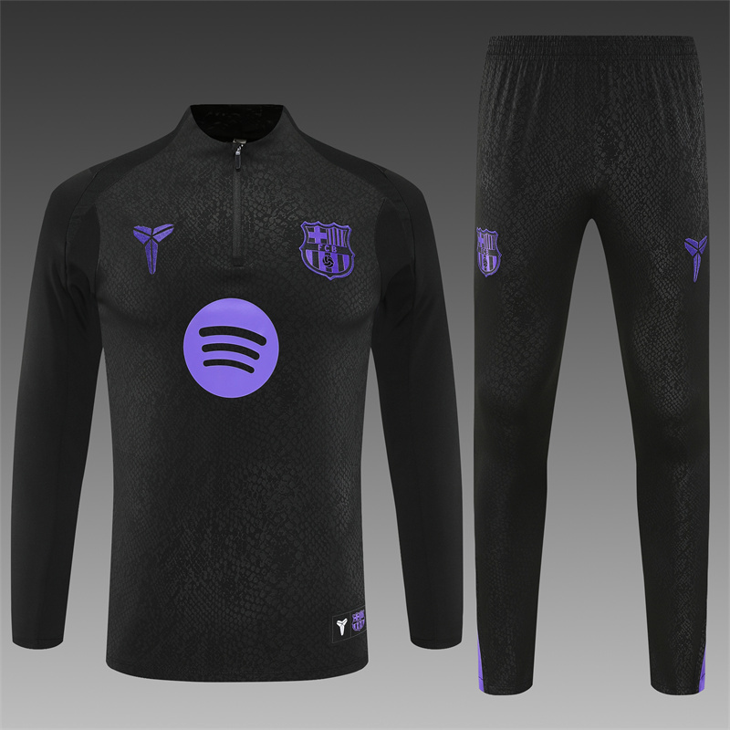 25/26 Barcelona Black Joint Edition Half Zipper Jacket+Long Pants