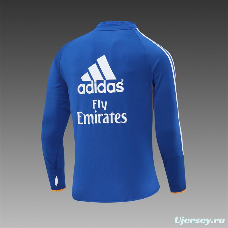 Retro 13/14 Real Madrid Color Blue Half Zipper Jacket+Long Pants