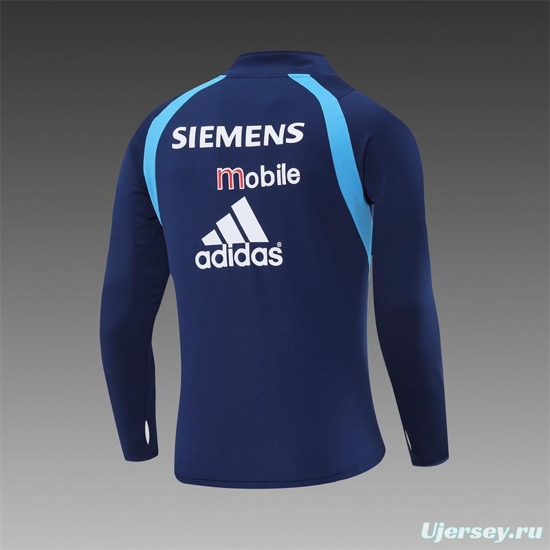 Retro 03/04 Real Madrid Royal Blue Half Zipper Jacket