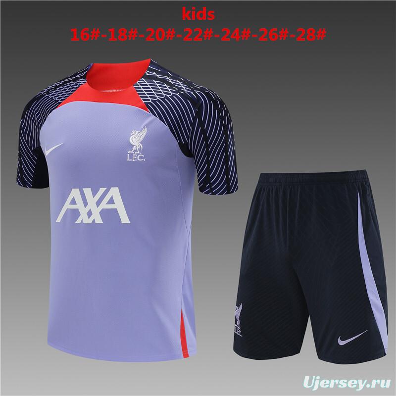 Retro 23/24 Kids Liverpool Purple Short Sleeve+Soccer Shorts