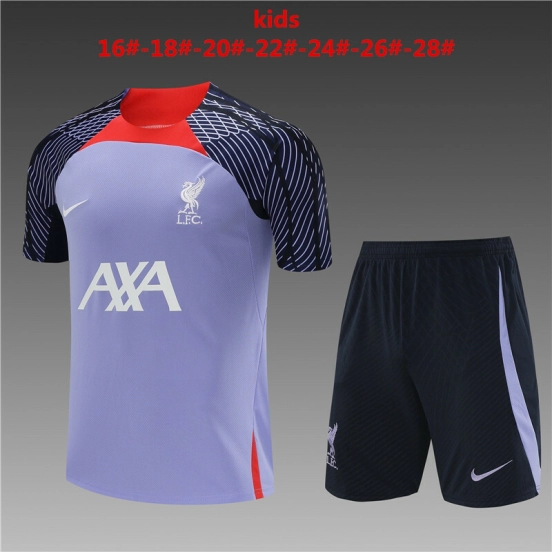 Retro 23/24 Kids Liverpool Purple Short Sleeve+Soccer Shorts
