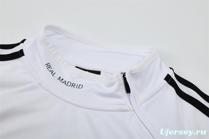 Retro 13/14 Real Madrid White Half Zipper Jacket+Long Pants