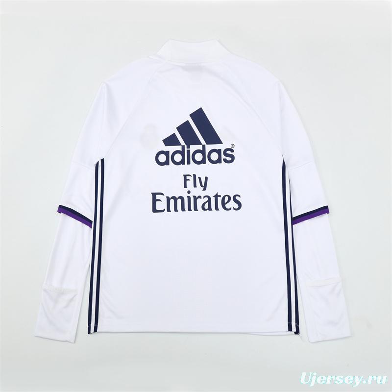 Retro 16/17 Real Madrid White Half Zipper Jacket+Long Pants