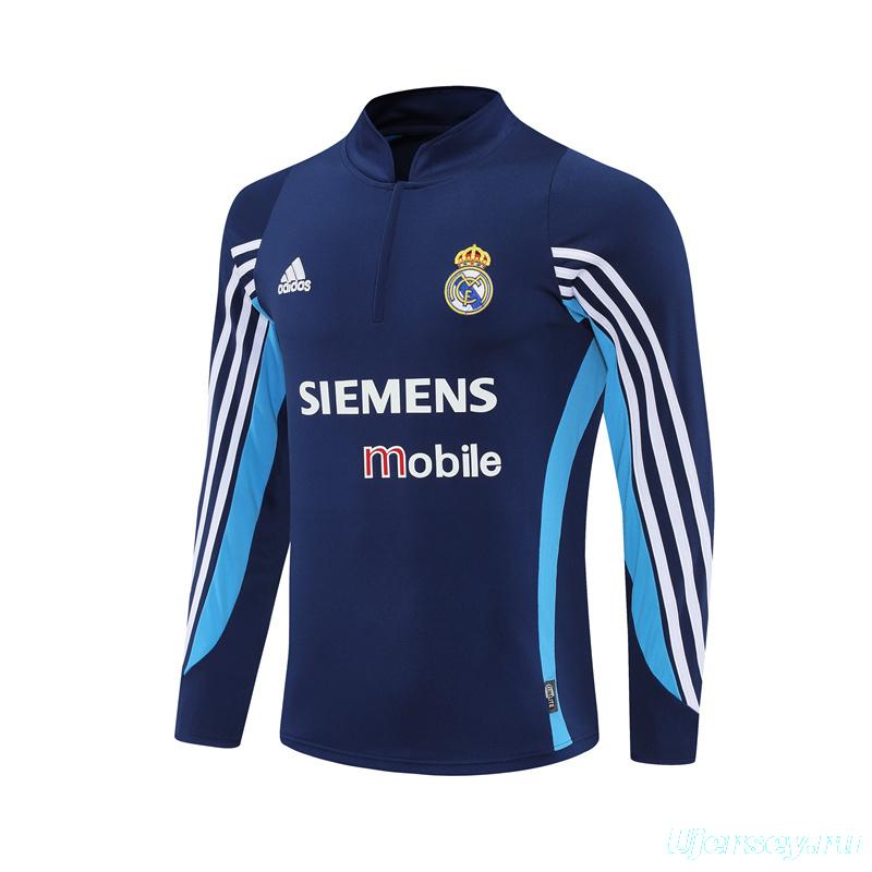 Retro 03/04 Real Madrid Royal Blue Half Zipper Jacket+Long Pants