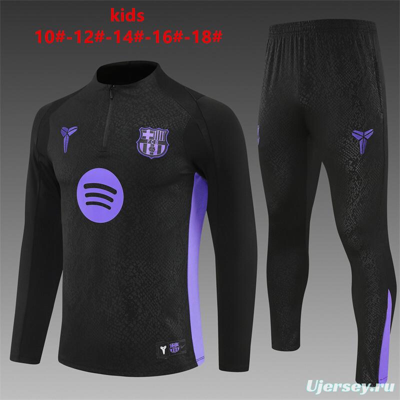 25/26 Kids Barcelona Black Joint Edition Half Zipper Jacket+Long Pants