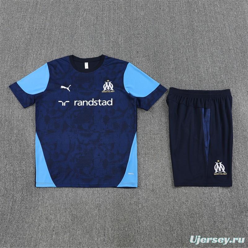 25/26 Olympique de Marseille Royal Blue Camouflage with XS Short Sleeve+Soccer Shorts