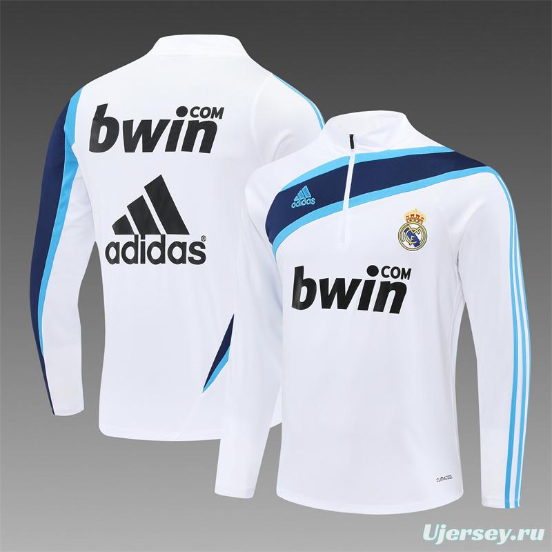 Retro 09/10 Real Madrid White Half Zipper Jacket+Long Pants