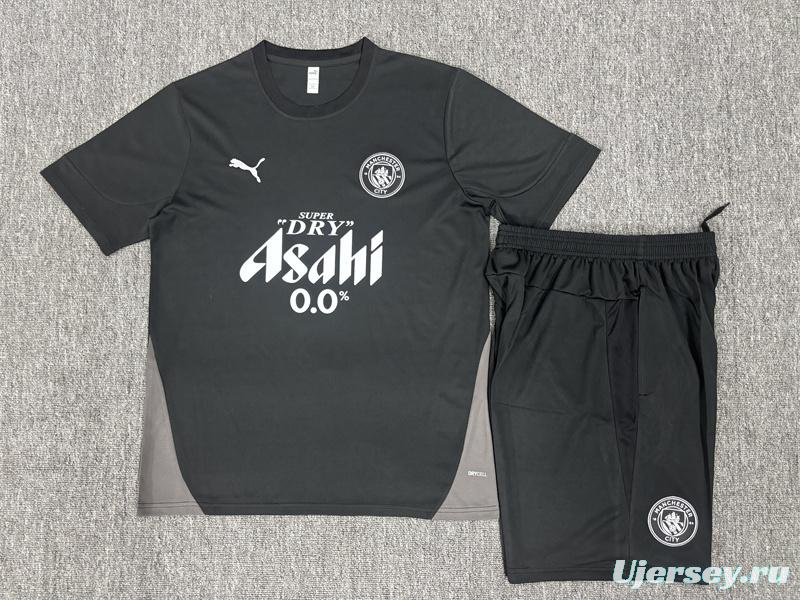 25/26 Kids Manchester City Black Short Sleeve+Soccer Shorts