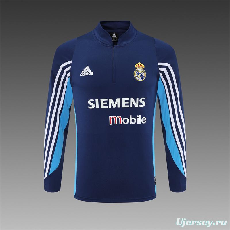 Retro 03/04 Real Madrid Royal Blue Half Zipper Jacket