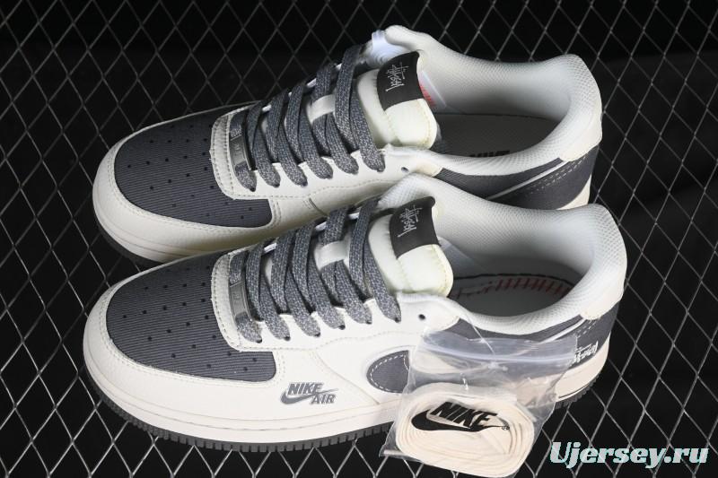 Nike Air Force 1'07 Low Stussy Collaboration Light Gray Canvas Casual Sneakers - JP8028-011