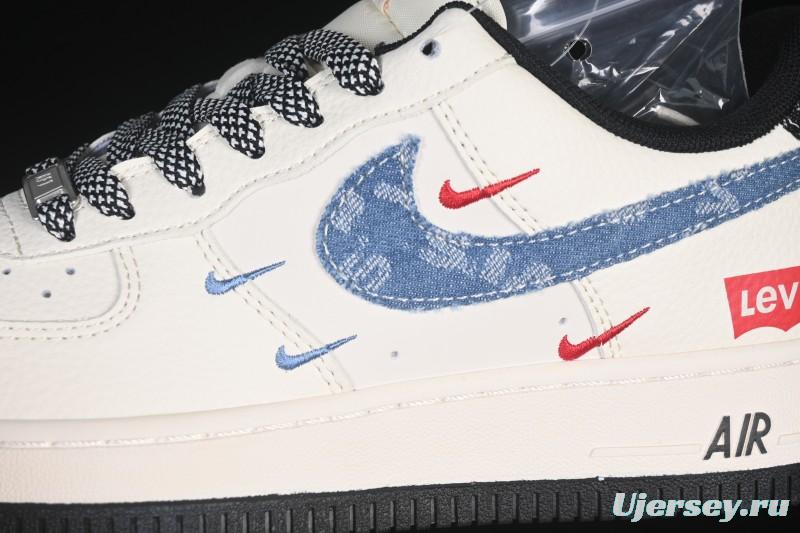 Nike Air Force 1 '07 Low Levi's Collaboration Light Blue Denim Four Swoosh Casual Sneakers - QW5606-261