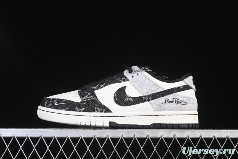 Nike SB Dunk Low LV Collaboration Black Grey Denim Custom Low-Top Casual Skate Shoes - SC0601-473