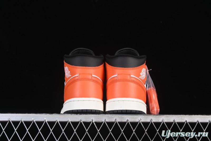 Nike Air Jordan 1 Mid AJ1 Mid-Top Casual Sneakers with Black White Orange Design - DQ8426-801
