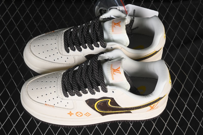 Nike Air Force 1 '07 Low LV Collaboration Beige Brown Patchwork Casual Sneakers - DD1982-302