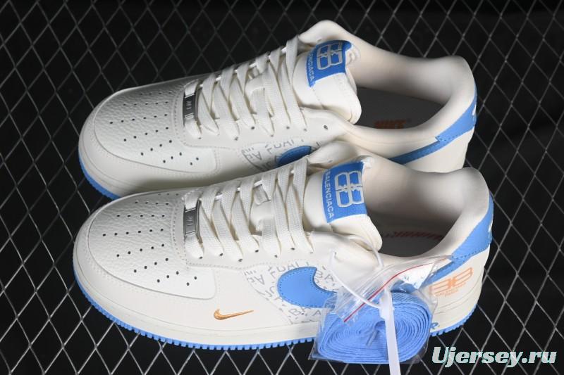 Nike Air Force 1 '07 Low Balenciaga Collaboration White Blue Gold Casual Sneakers - YF9511-803