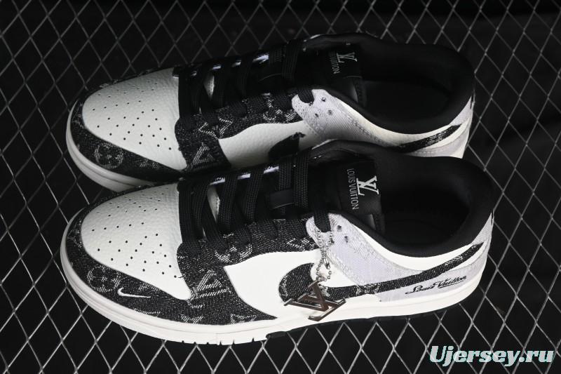 Nike SB Dunk Low LV Collaboration Black Grey Denim Custom Low-Top Casual Skate Shoes - SC0601-473