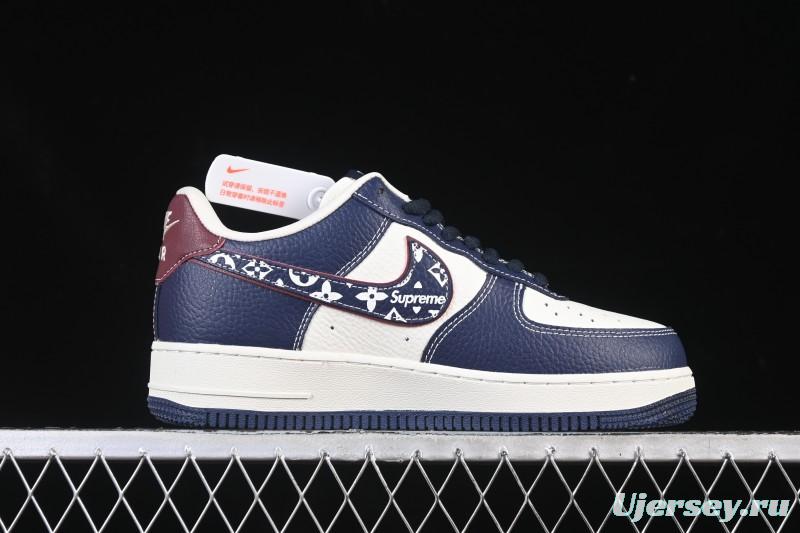 Nike Air Force 1 '07 Low Supreme Collaboration White Blue Wine Red Casual Sneakers - YF9511-801