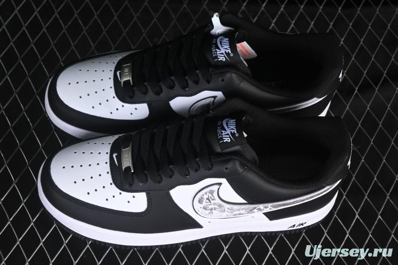 Nike Air Force 1'07 Low Black White Cracked Leather Casual Sneakers - ZH0316-118