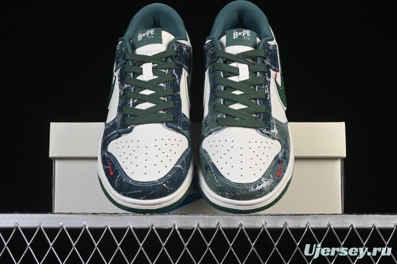 Nike SB Dunk Low BAPE Collaboration White Army Green Anniversary High-End Custom Low-Top Casual Skate Shoes - SC0601-465