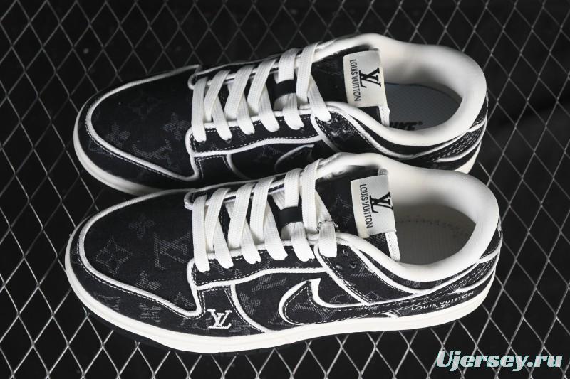 Nike SB Dunk Low LV Collaboration White Dark Black Denim High-End Custom Low-Top Casual Skate Shoes - SC0601-467