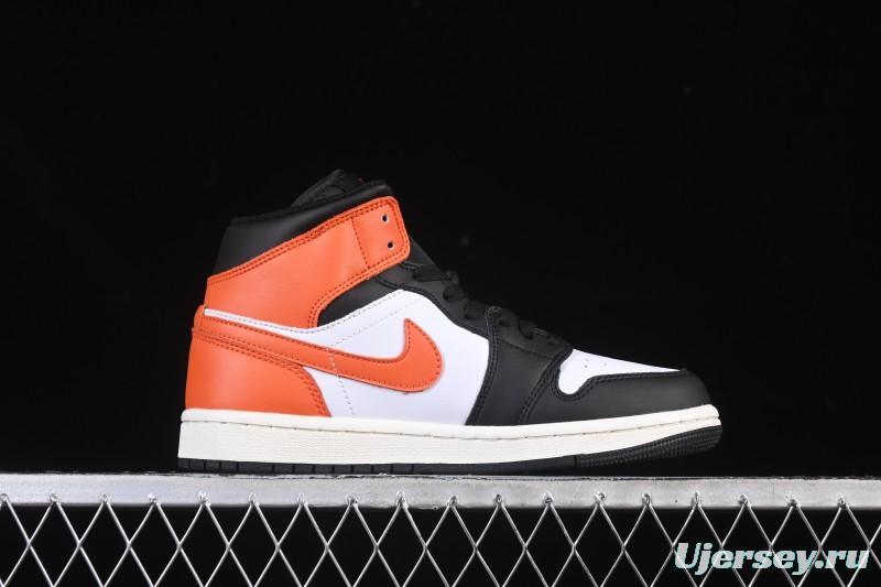 Nike Air Jordan 1 Mid AJ1 Mid-Top Casual Sneakers with Black White Orange Design - DQ8426-801