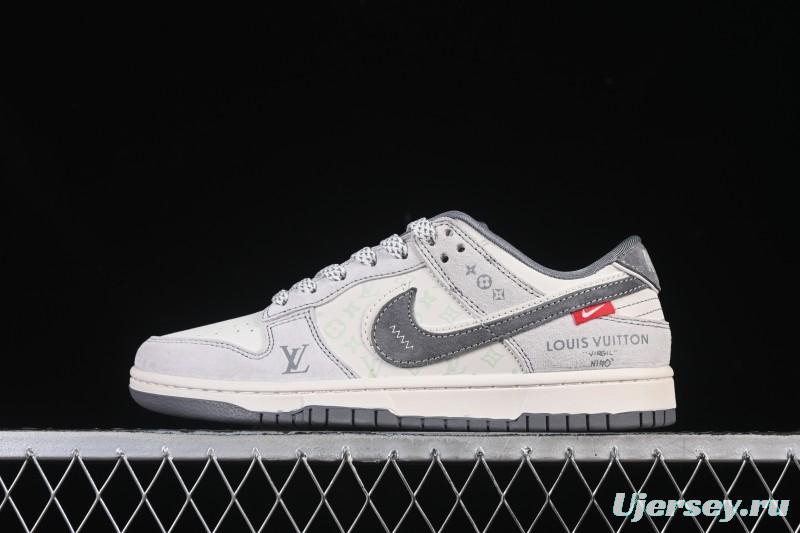 Nike SB Dunk Low LV Collaboration Gray White Double Swoosh Anniversary High-End Custom Low-Top Casual Skate Shoes - CX5050-Y20