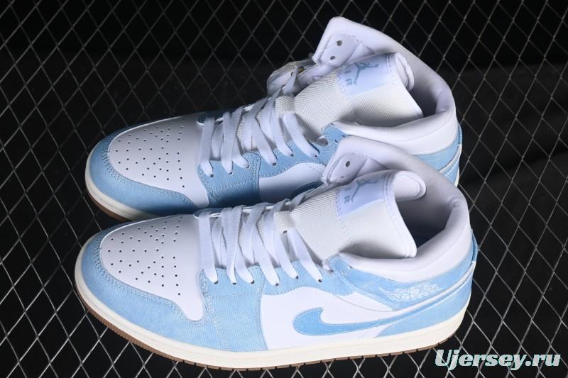Nike Air Jordan 1 Mid Retro Denim Blue Casual Sneakers - HQ2005-100