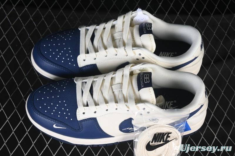 Nike SB Dunk Low Collaboration Off-White Canvas Blue Swoosh High-End Custom Low-Top Casual Skate Shoes - XD1588-230