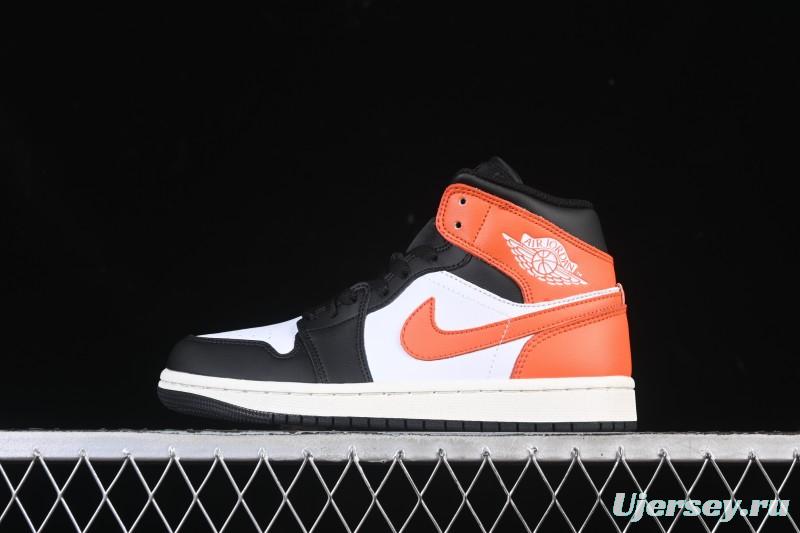 Nike Air Jordan 1 Mid AJ1 Mid-Top Casual Sneakers with Black White Orange Design - DQ8426-801