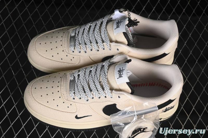 Nike Air Force 1 '07 Low Stussy Collaboration Beige Black Canvas Casual Sneakers - XX3168-155