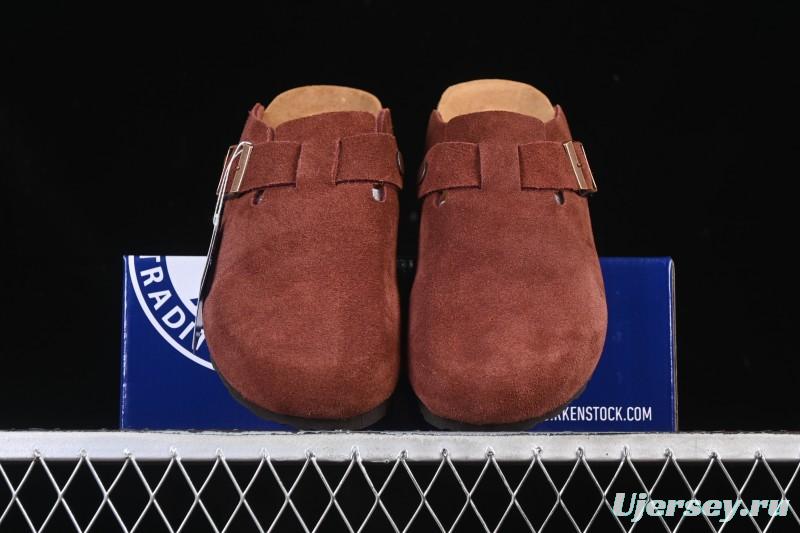 Birkenstock Sandals Series with Soft Leather Upper and Cork Rubber Midsole - Red Wine