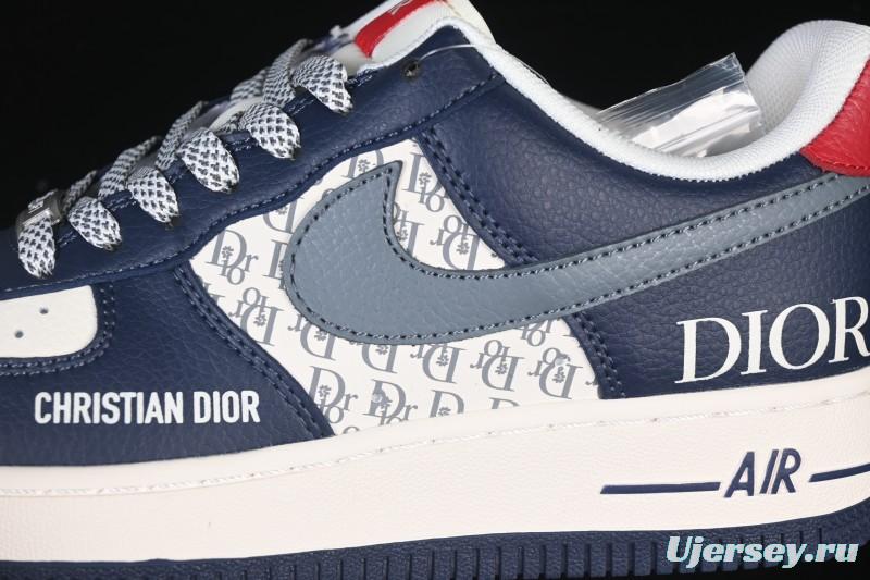 Nike Air Force 1 '07 Low Dior Collaboration White Blue Gray Hook Casual Sneakers - XD2588-603