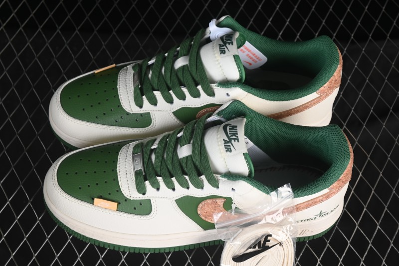 Nike Air Force 1 '07 Low Stone Island Collaboration Beige Green Floral Casual Sneakers - JP8028-010