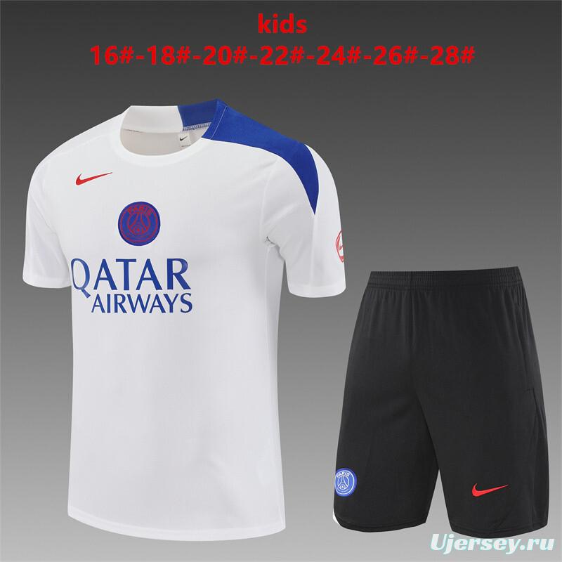 25/26 Kids PSG White T90 Short Sleeve+Soccer Shorts