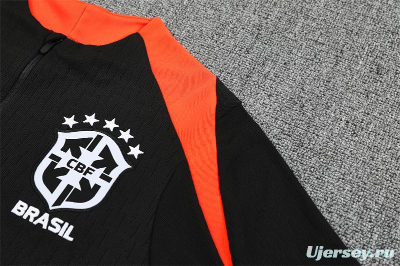 Player Version 25/26 Brazil Black Half Zipper Jacket+Long Pants