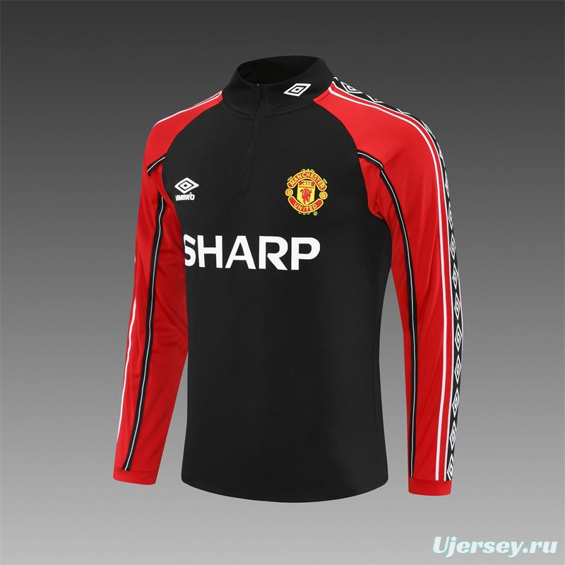 Retro 98/99 Manchester United Black Half Zipper Jacket