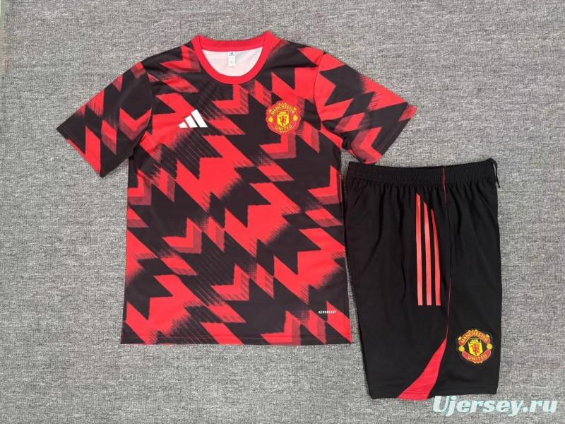 25/26 Kids Manchester United Red Black Camouflage Short Sleeve Jersey+Shorts