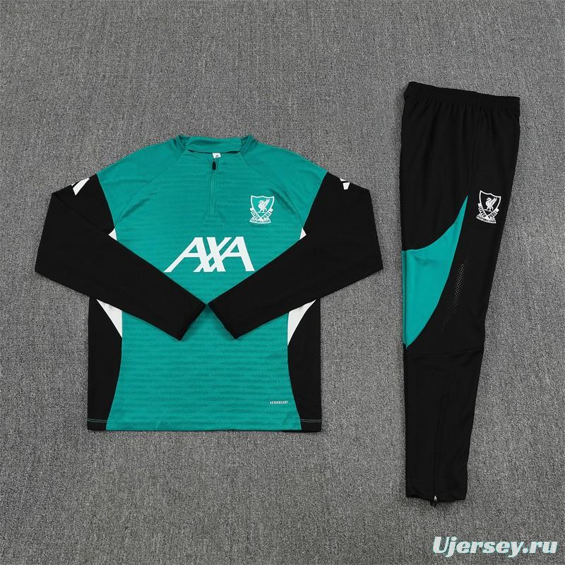 Player Version 25/26 Liverpool Green AD on Both Sleeves Half Zipper Jacket+Long Pants