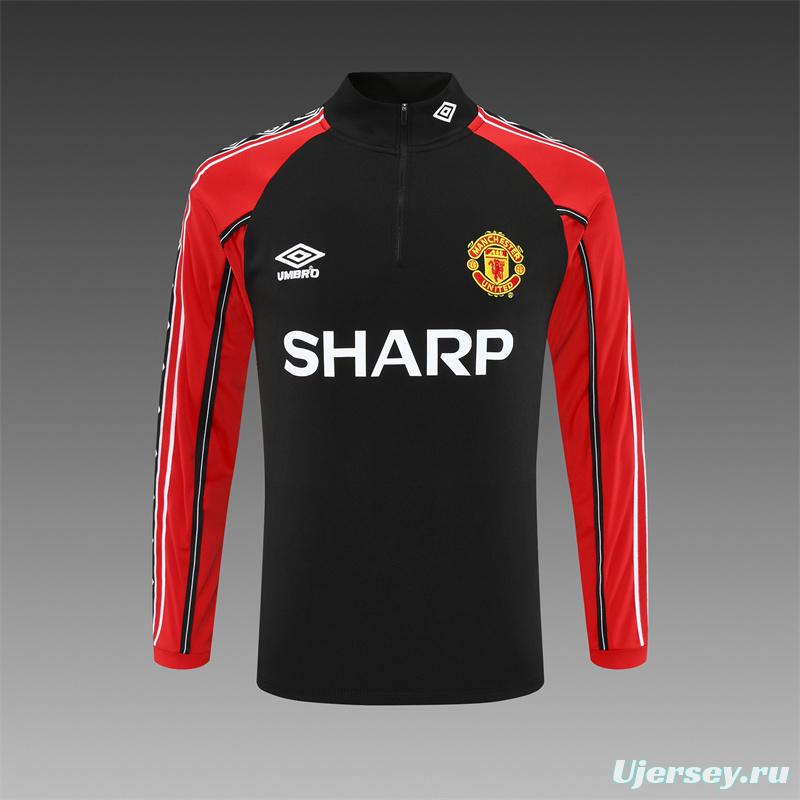 Retro 98/99 Manchester United Black Half Zipper Jacket