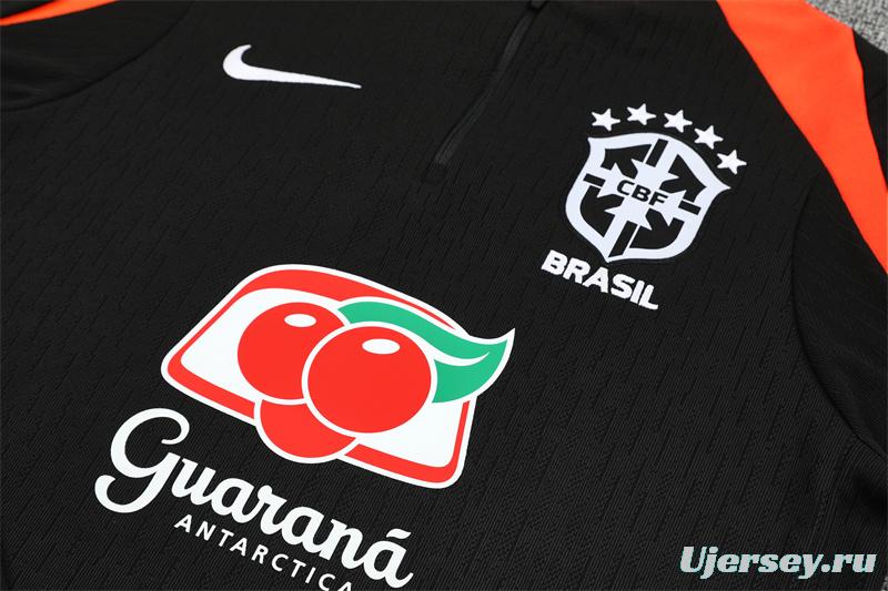 Player Version 25/26 Brazil Black Half Zipper Jacket+Long Pants