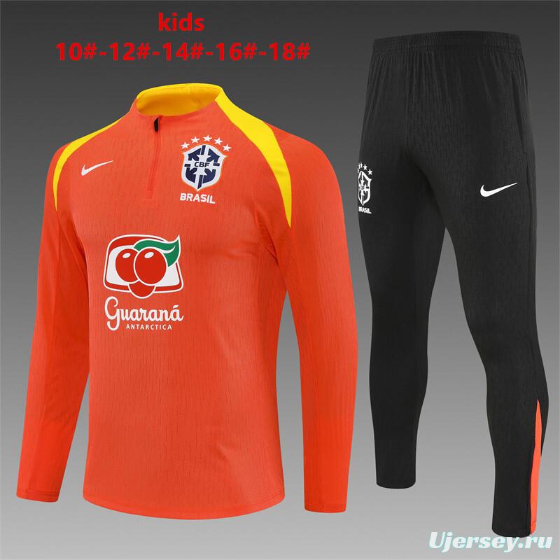Player Version 25/26 Kids Brazil Orange Half Zipper Jacket+Long Pants